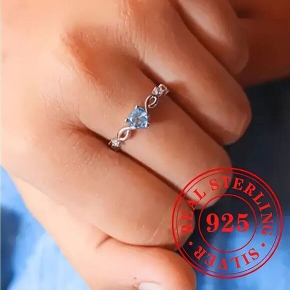 Blue Heart S925 Silver Ring - Picture 7 of 12